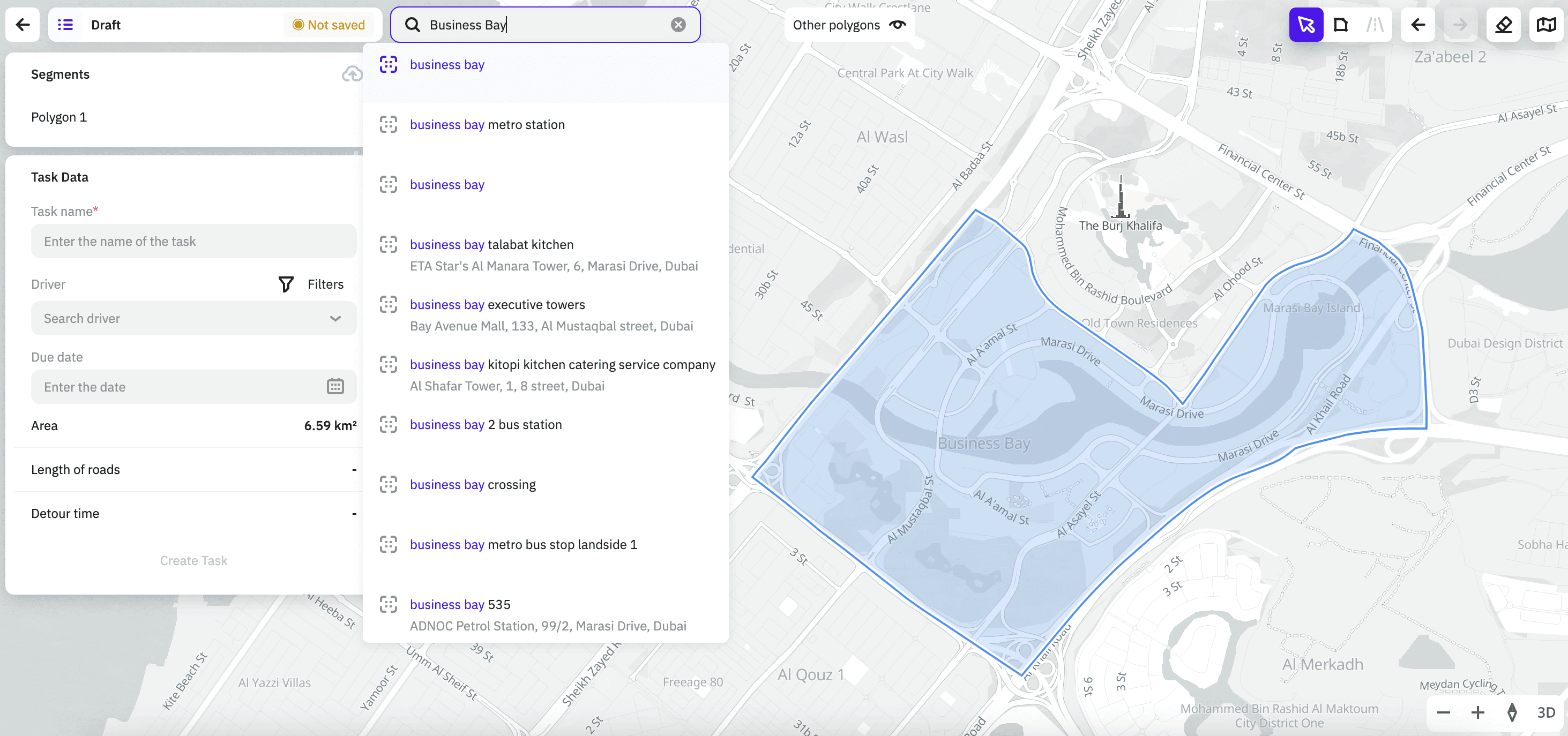 Searching for polygons on the map