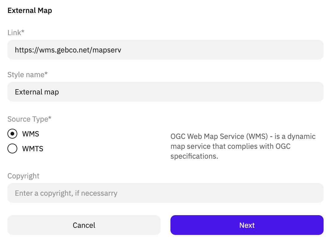 Map data settings