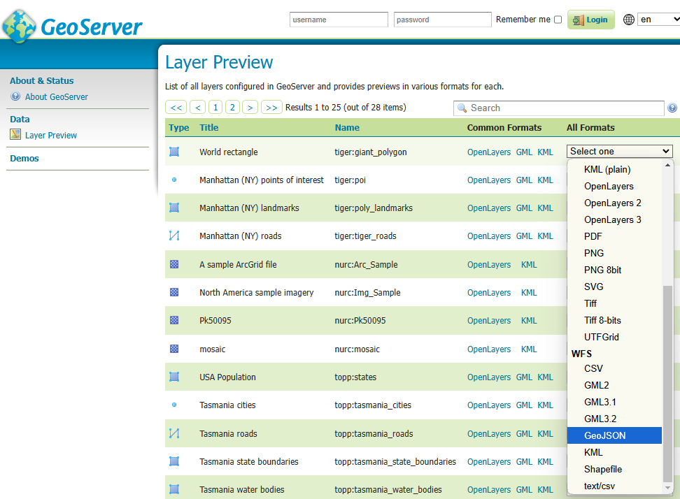 GeoServer pre-built data