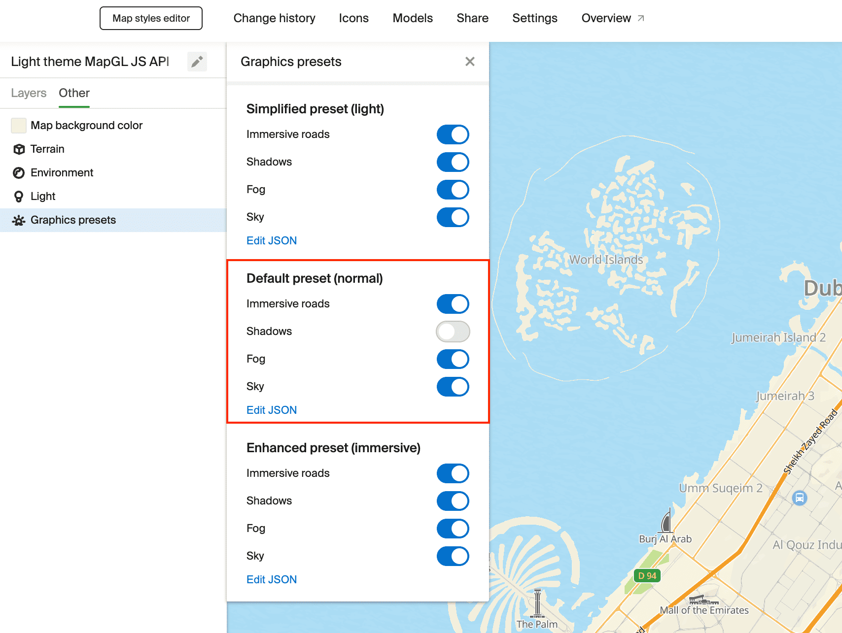 Turning off shadows in graphics settings