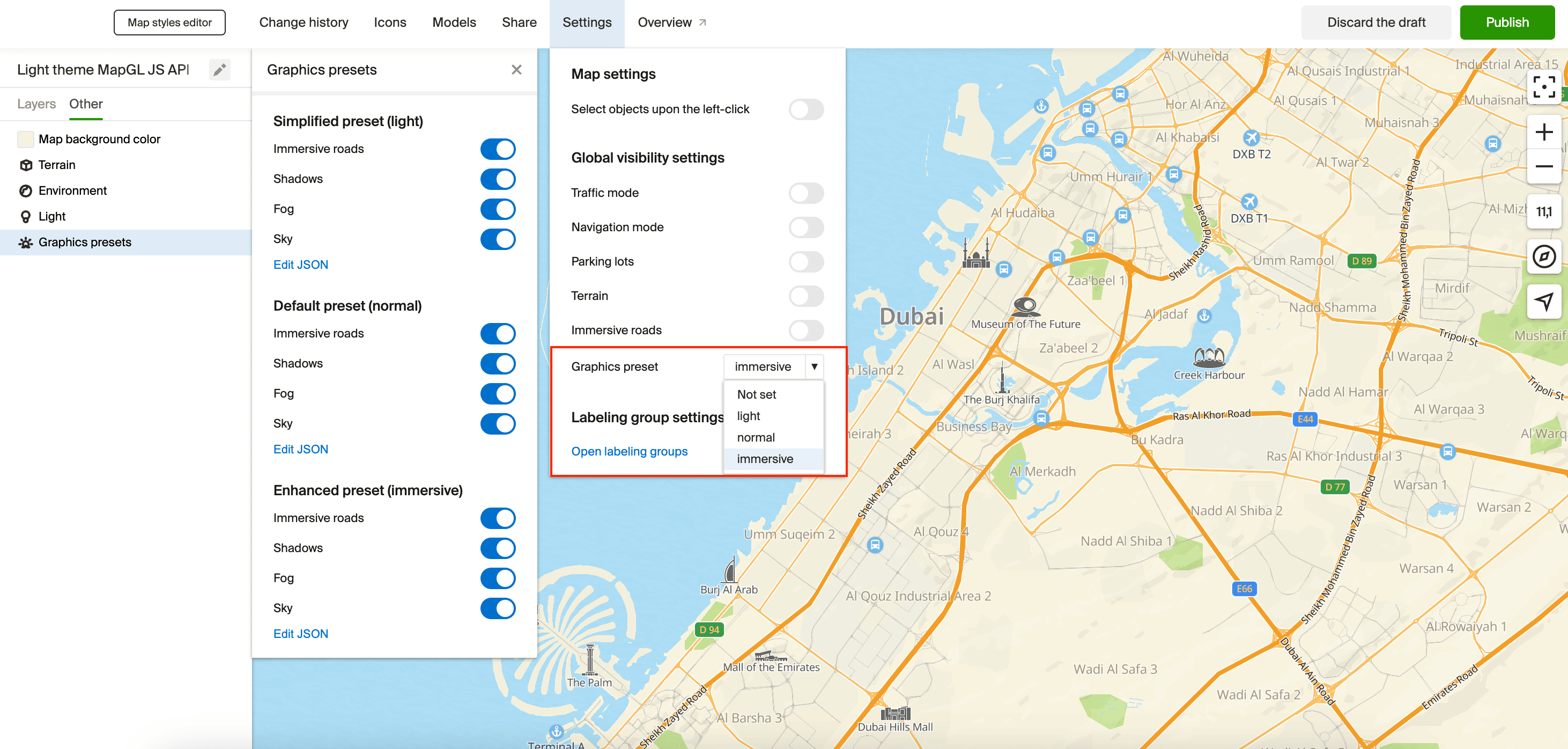 Selecting a graphics preset