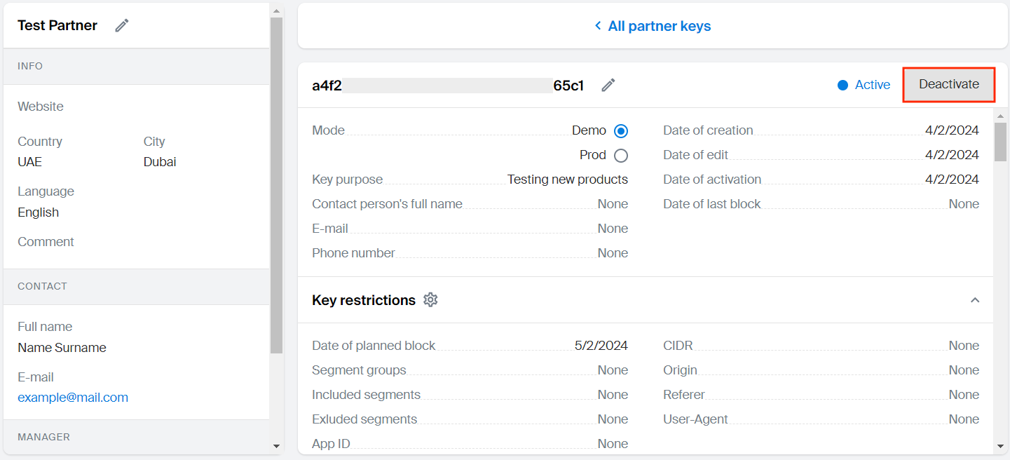 Deactivating a key