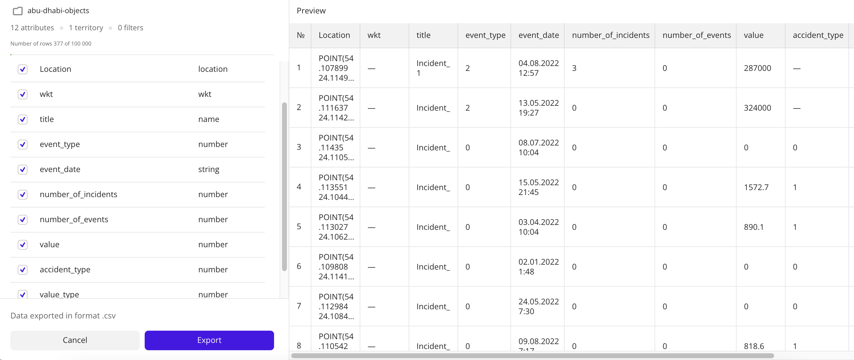 Exporting data