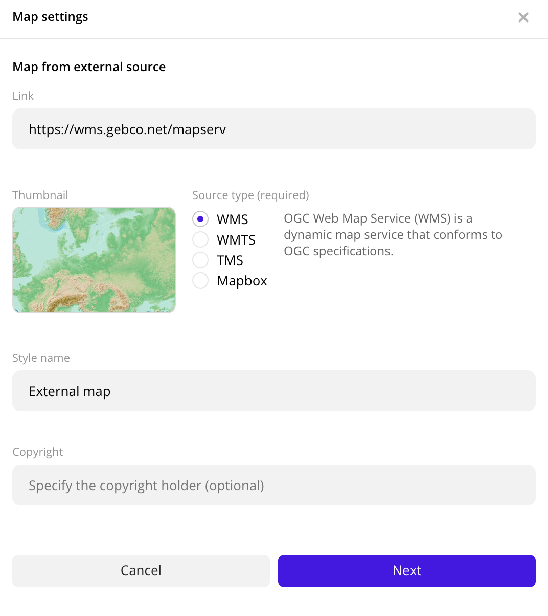 Map data settings