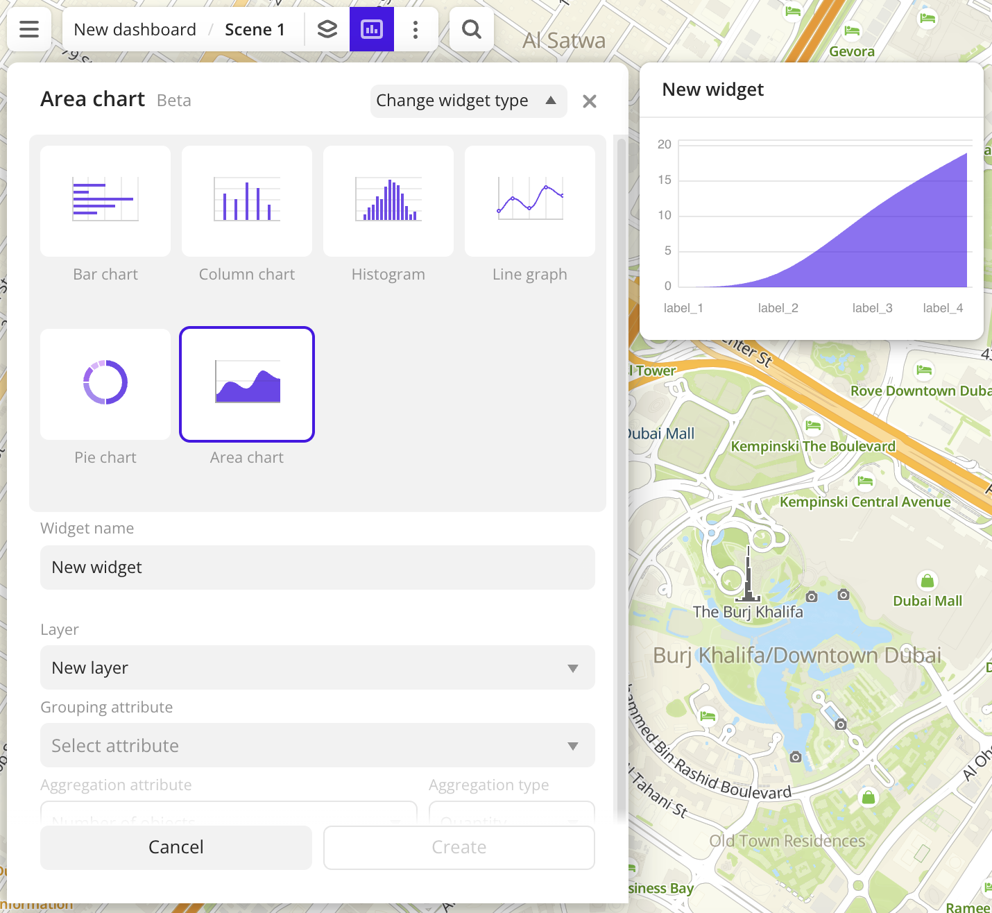 Example of creating an area chart