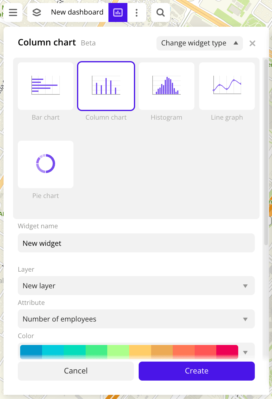 Example of creating a column chart